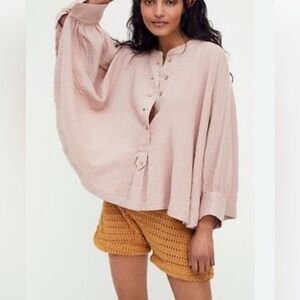 Free People Easy Does It Size S Oversized Women's Mauve Button-Up Batwing Top